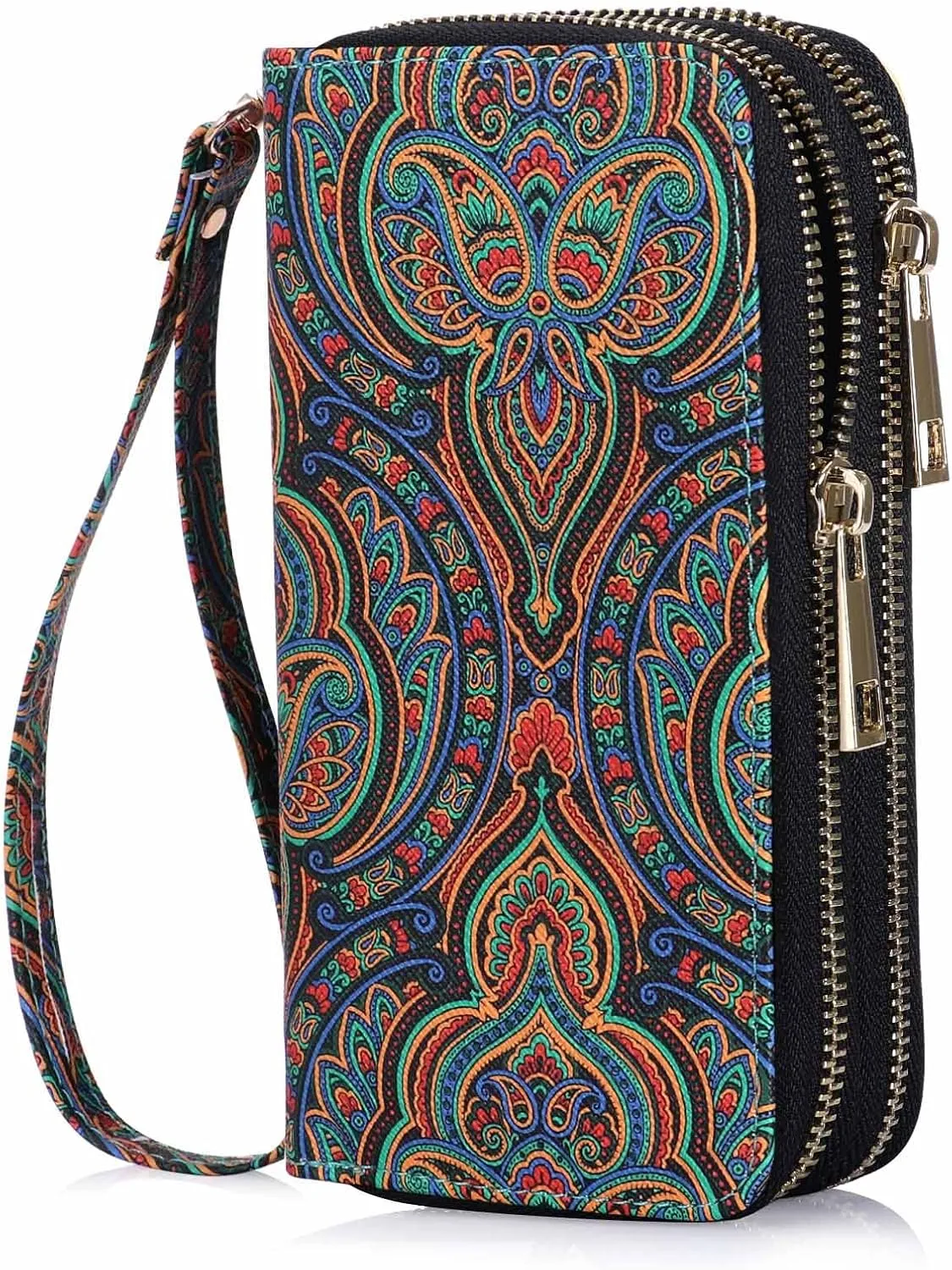 Cellphone Wallet for Women Dual Zipper Long Purse with Removable Wristlet