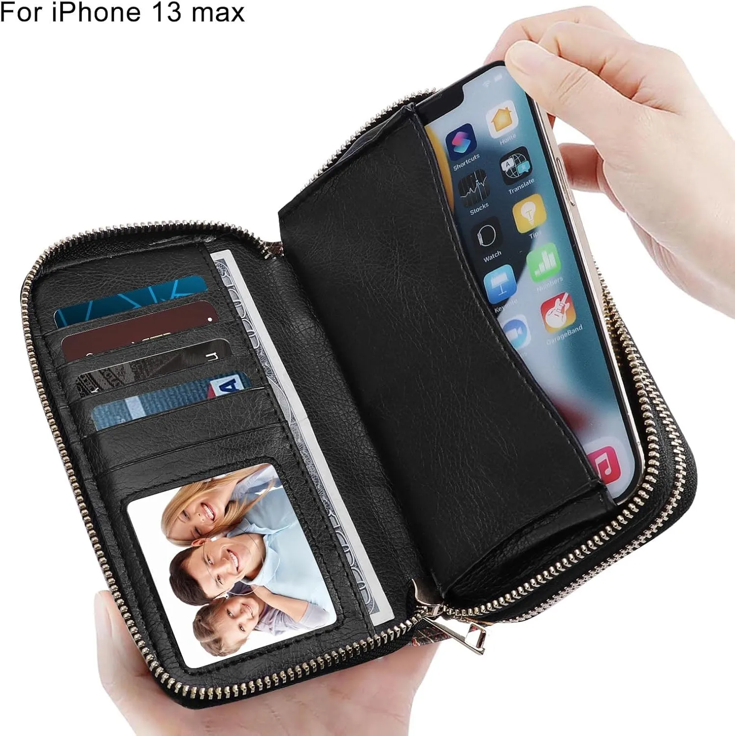 Cellphone Wallet for Women Dual Zipper Long Purse with Removable Wristlet