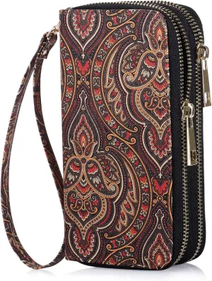 Cellphone Wallet for Women Dual Zipper Long Purse with Removable Wristlet