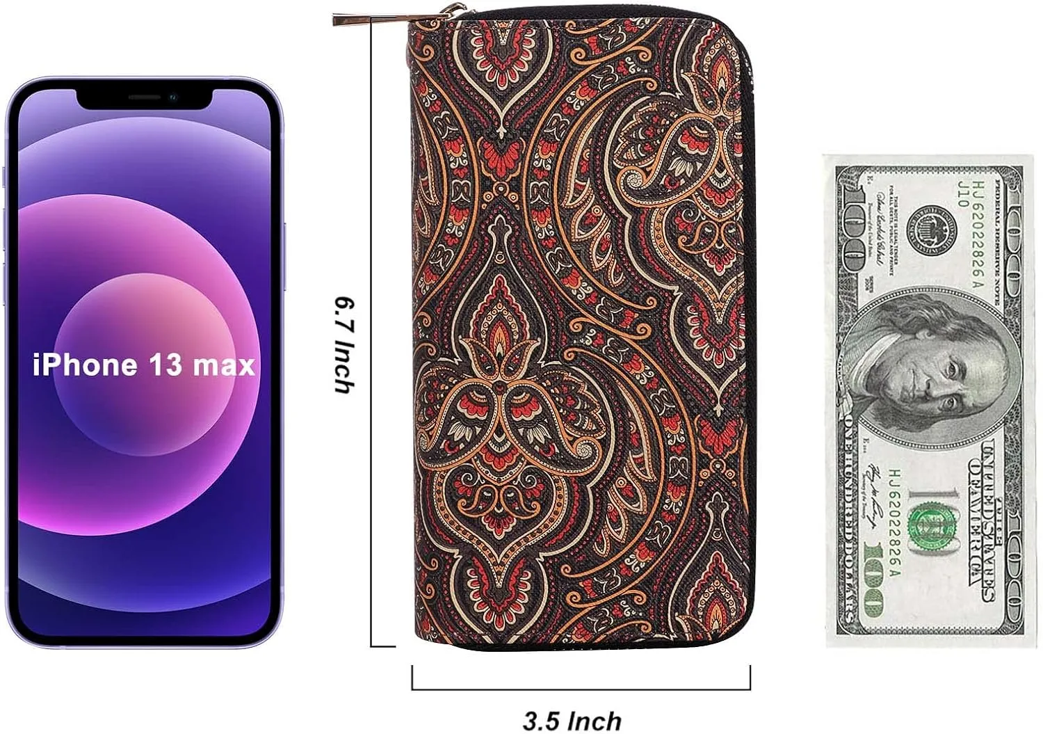 Cellphone Wallet for Women Dual Zipper Long Purse with Removable Wristlet