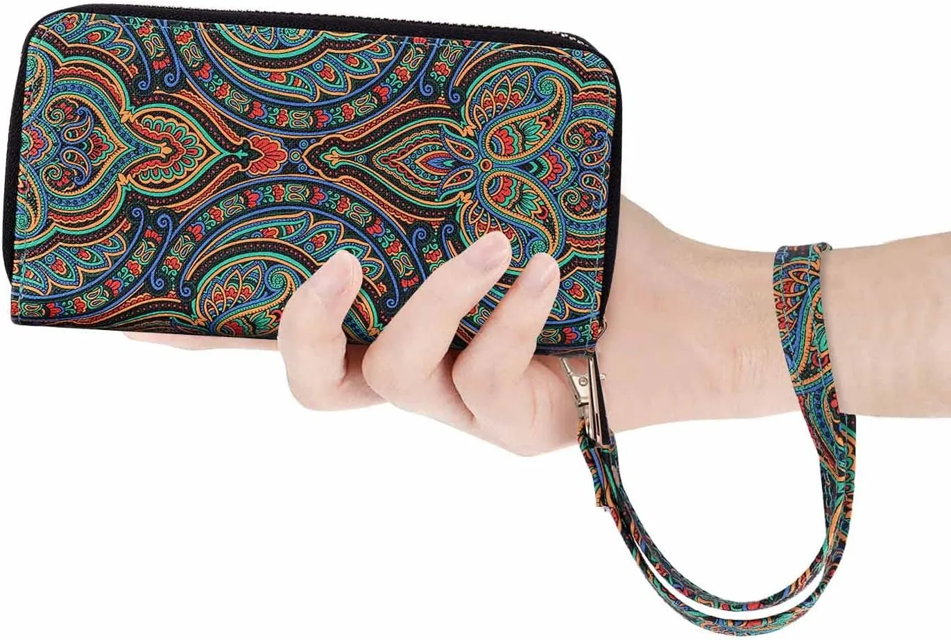 Cellphone Wallet for Women Dual Zipper Long Purse with Removable Wristlet