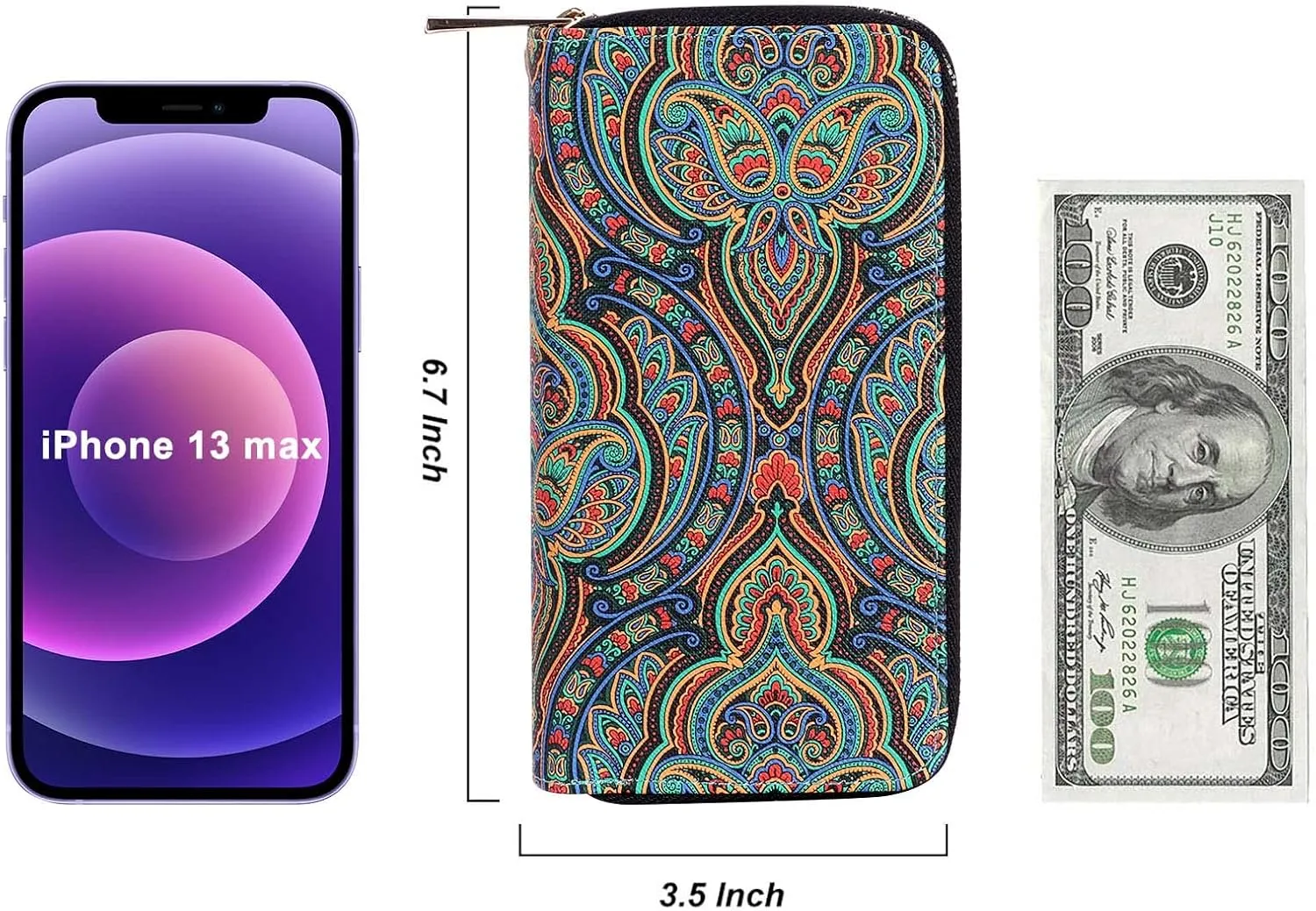 Cellphone Wallet for Women Dual Zipper Long Purse with Removable Wristlet