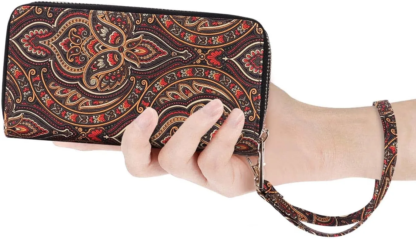 Cellphone Wallet for Women Dual Zipper Long Purse with Removable Wristlet
