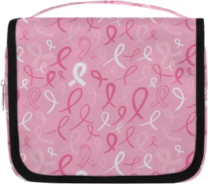 cfpolar Ribbons Travel Toiletry Bag with Hanging Hook, Breast Cancer Awareness Waterproof Toiletries Travel Bag for Women Men, Portable Makeup Bag Organizer, Hanging Travel Cosmetics Bag for Bathroom