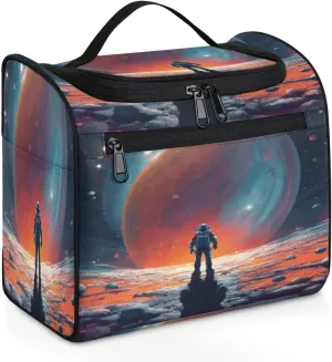 cfpolar Space Astronaut Meteorite Toiletry Bag for Women, Hanging Travel Toiletry Bag, Water-resistant Cosmetic Makeup Organizer for Toiletries and Cosmetics, Bathroom Shower Bag with Handle and Hook