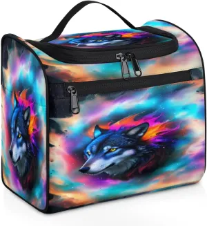 cfpolar Universe Fog Wolf Toiletry Bag for Women, Hanging Travel Toiletry Bag, Water-resistant Cosmetic Makeup Organizer for Toiletries and Cosmetics, Bathroom Shower Bag with Handle and Hook