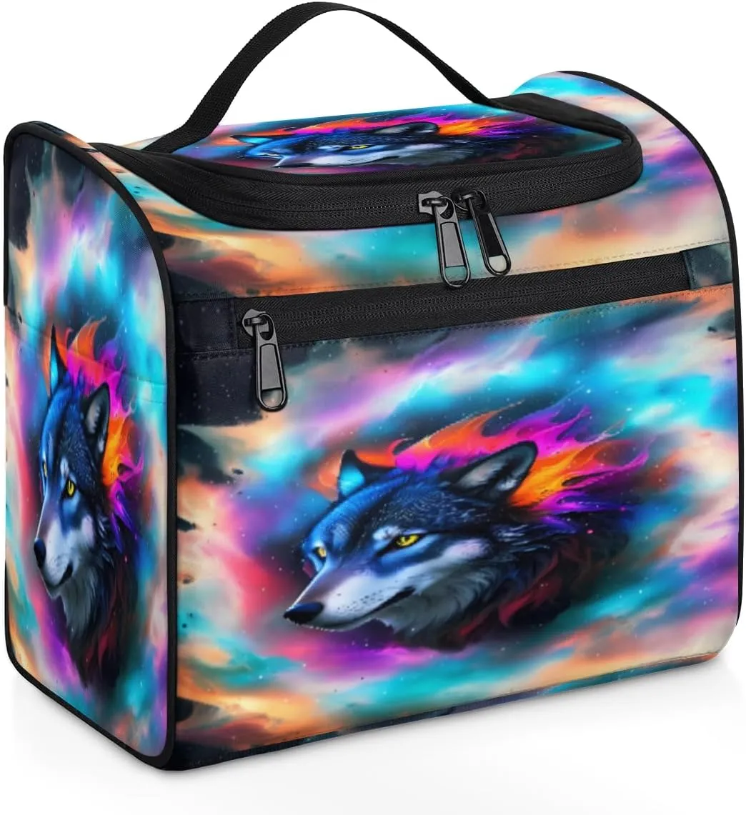 cfpolar Universe Fog Wolf Toiletry Bag for Women, Hanging Travel Toiletry Bag, Water-resistant Cosmetic Makeup Organizer for Toiletries and Cosmetics, Bathroom Shower Bag with Handle and Hook