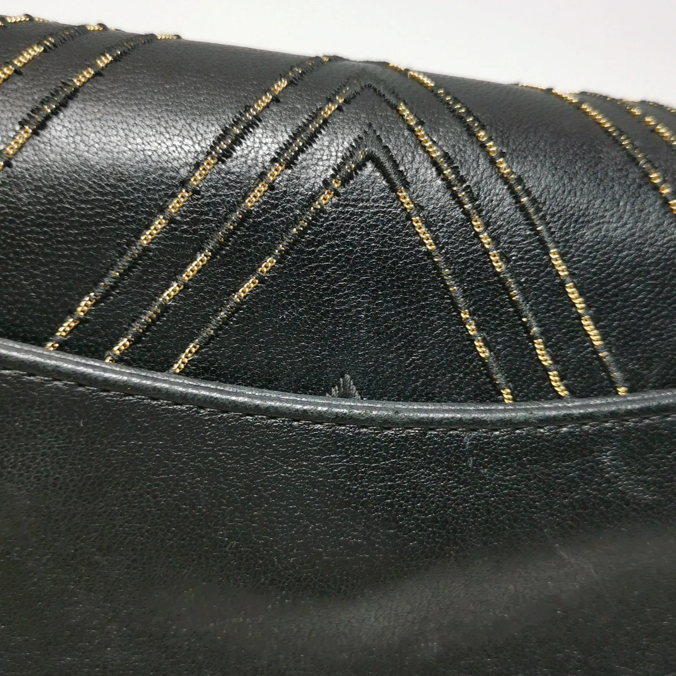 Chanel Chevron Subtle Flap Bag Black Gold Detail