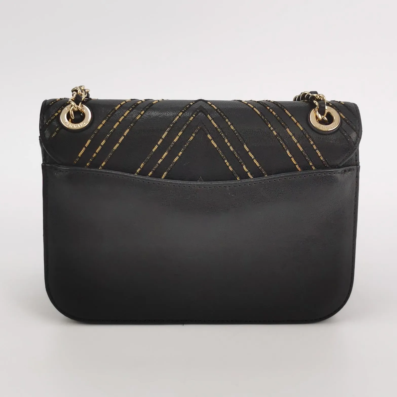 Chanel Chevron Subtle Flap Bag Black Gold Detail