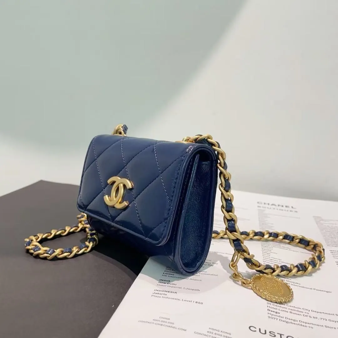 Chanel WOC Navy Quilted Leather Wallet On Chain Medium Size