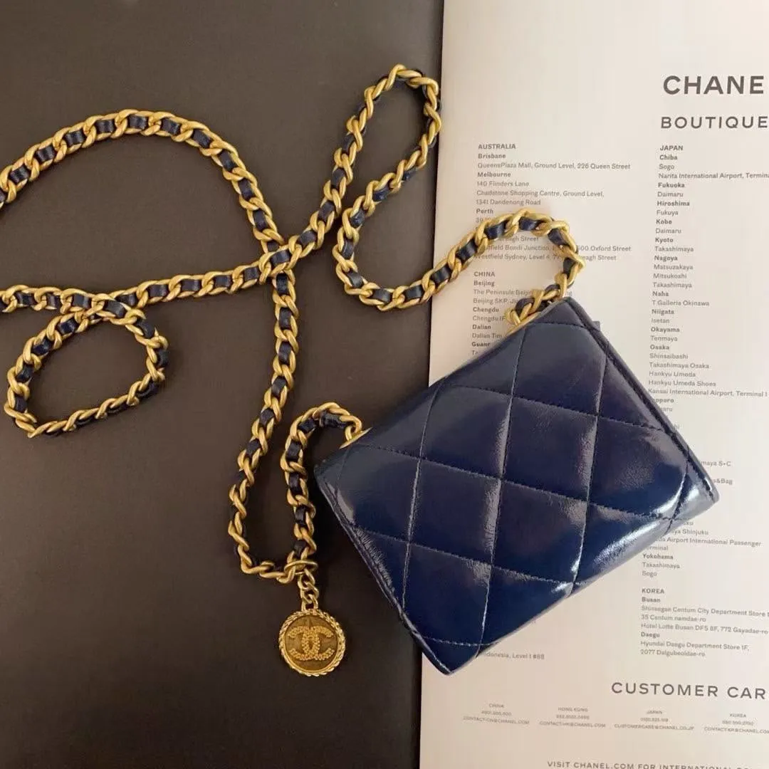 Chanel WOC Navy Quilted Leather Wallet On Chain Medium Size