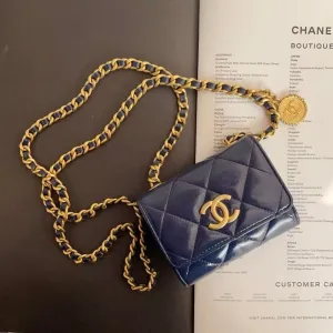 Chanel WOC Navy Quilted Leather Wallet On Chain Medium Size