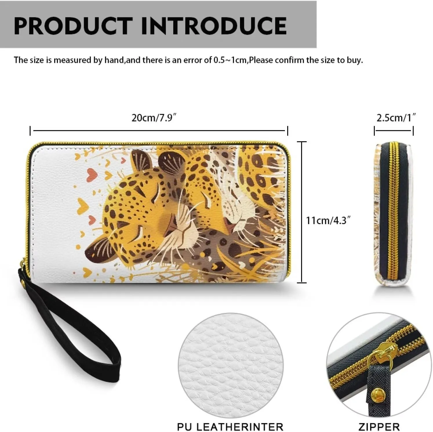 Cheetah Lover Print Women's Long Wallet PU Leather Purse with Card Holder, Animal Leopard Couple Print Zipper Clutch Wristlet Wallet for Travel, Work, Shopping