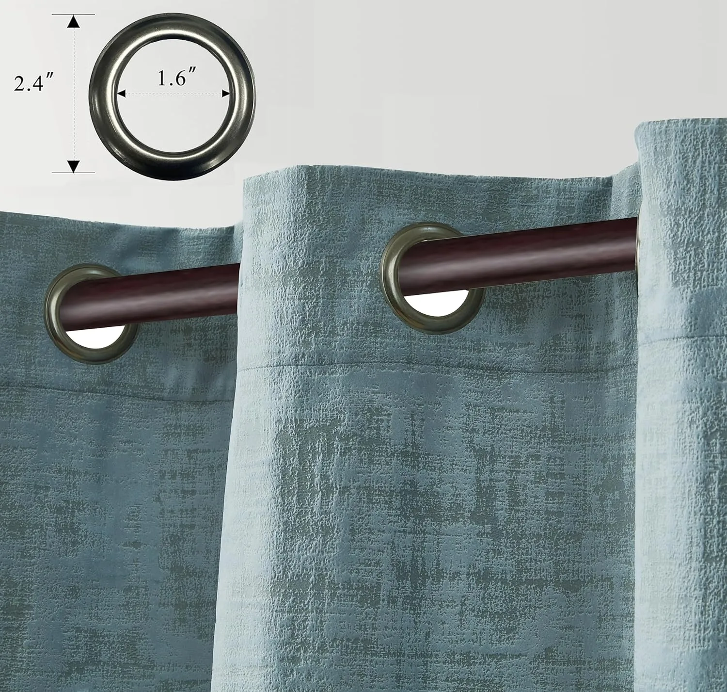 Chezmoi Collection Parker Premium Textured Velvet Grommet Window Curtain Set - 2 Panels with 2 Tiebacks, Room Darkening Window Treatment, 50" W x 96" L, Sky Blue