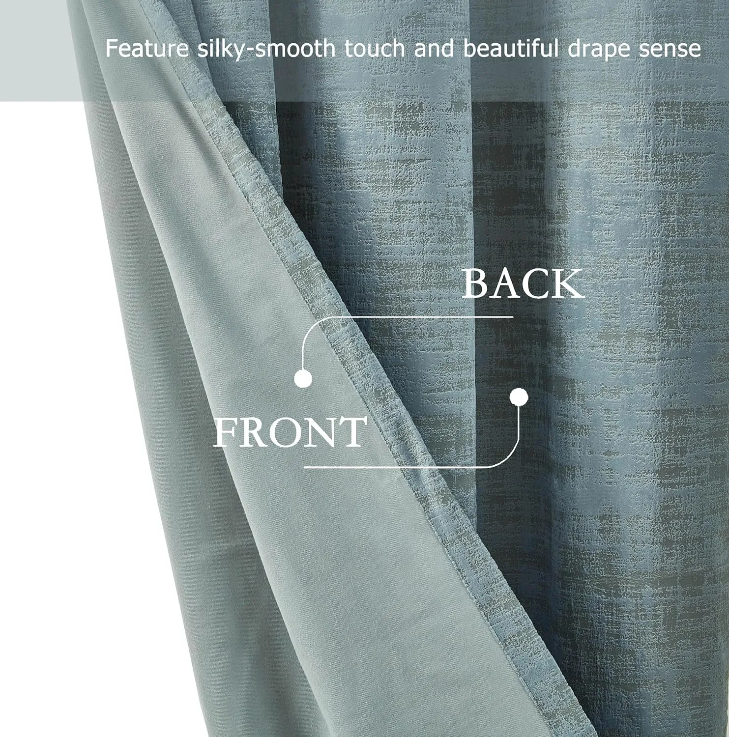 Chezmoi Collection Parker Premium Textured Velvet Grommet Window Curtain Set - 2 Panels with 2 Tiebacks, Room Darkening Window Treatment, 50" W x 96" L, Sky Blue