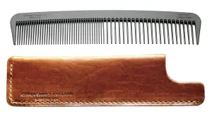 Chicago Comb Model 6 Carbon Fiber Comb   English Tan Horween leather sheath, Made in USA, ultimate styling comb, for men & women, smooth strong & light, anti-static, premium leather sheath