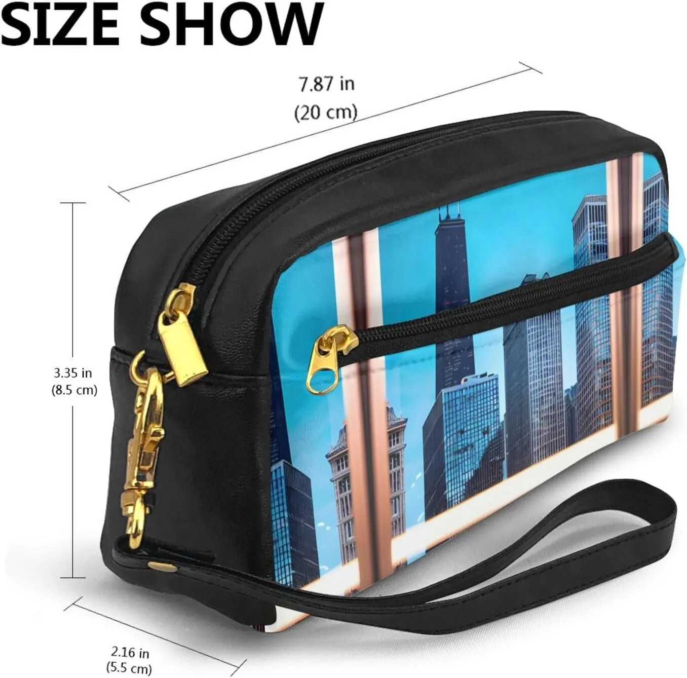 Chicago Reflect Print Portable Makeup Bag,Travel-Friendly Design,Versatile Mini Makeup Pouchtion