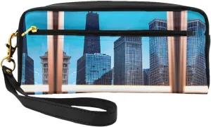Chicago Reflect Print Portable Makeup Bag,Travel-Friendly Design,Versatile Mini Makeup Pouchtion