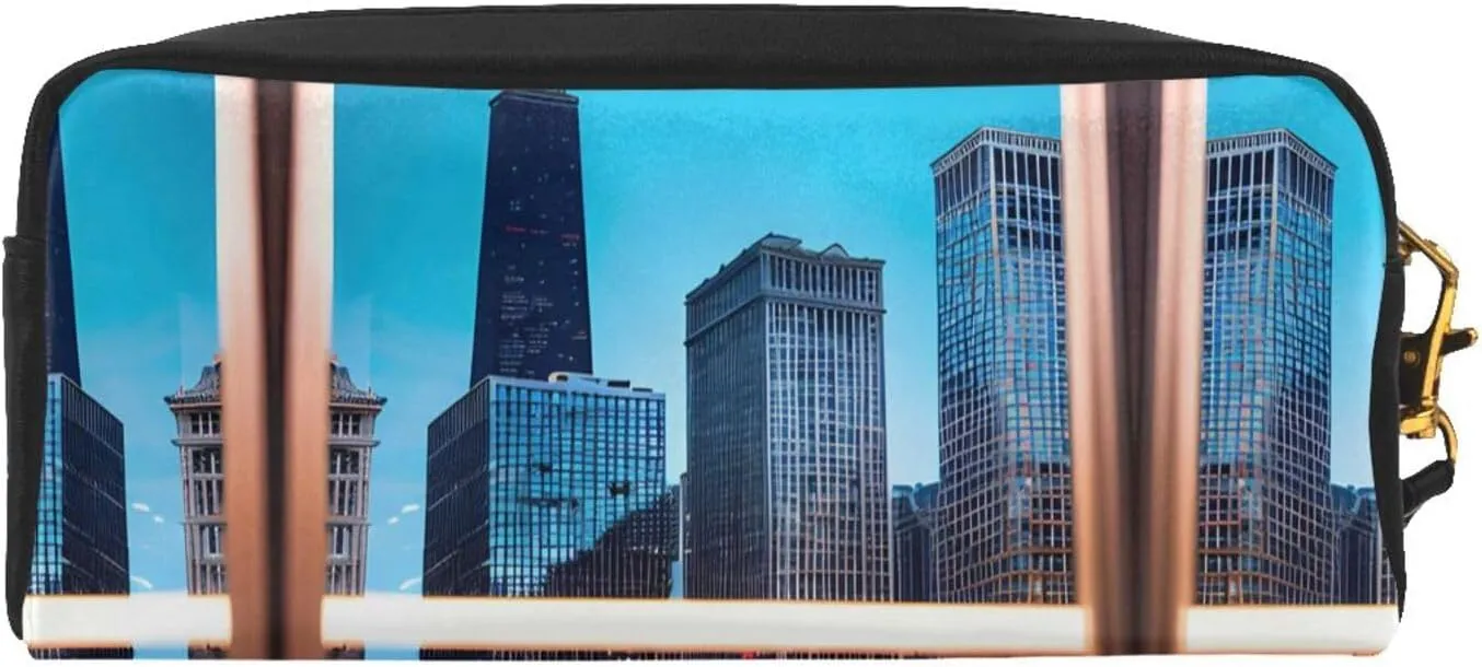 Chicago Reflect Print Portable Makeup Bag,Travel-Friendly Design,Versatile Mini Makeup Pouchtion