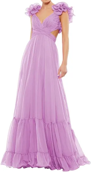 Chiffon Prom Dress for Women A Line Ruffle Bridesmaid Dresses Tiered Backless Formal Evening Gowns BU049