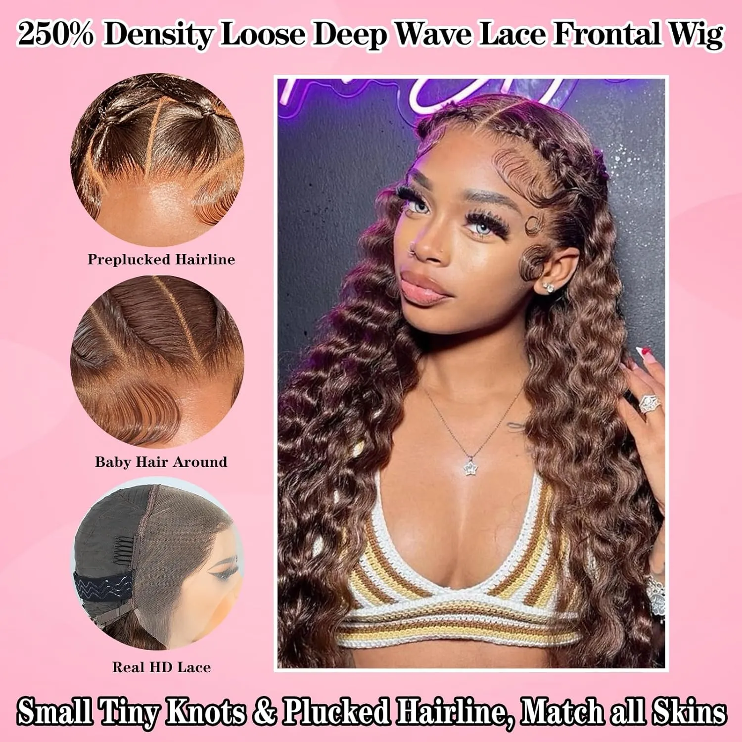 Chocolate Brown 250% Density 13x4 Full Lace Front Wigs Human Hair Loose Wave 15A HD Colored Lace Frontal Wig Pre Plucked with Baby Hair Brown Loose Deep Wave Wig Human Hair Wigs for Black Women