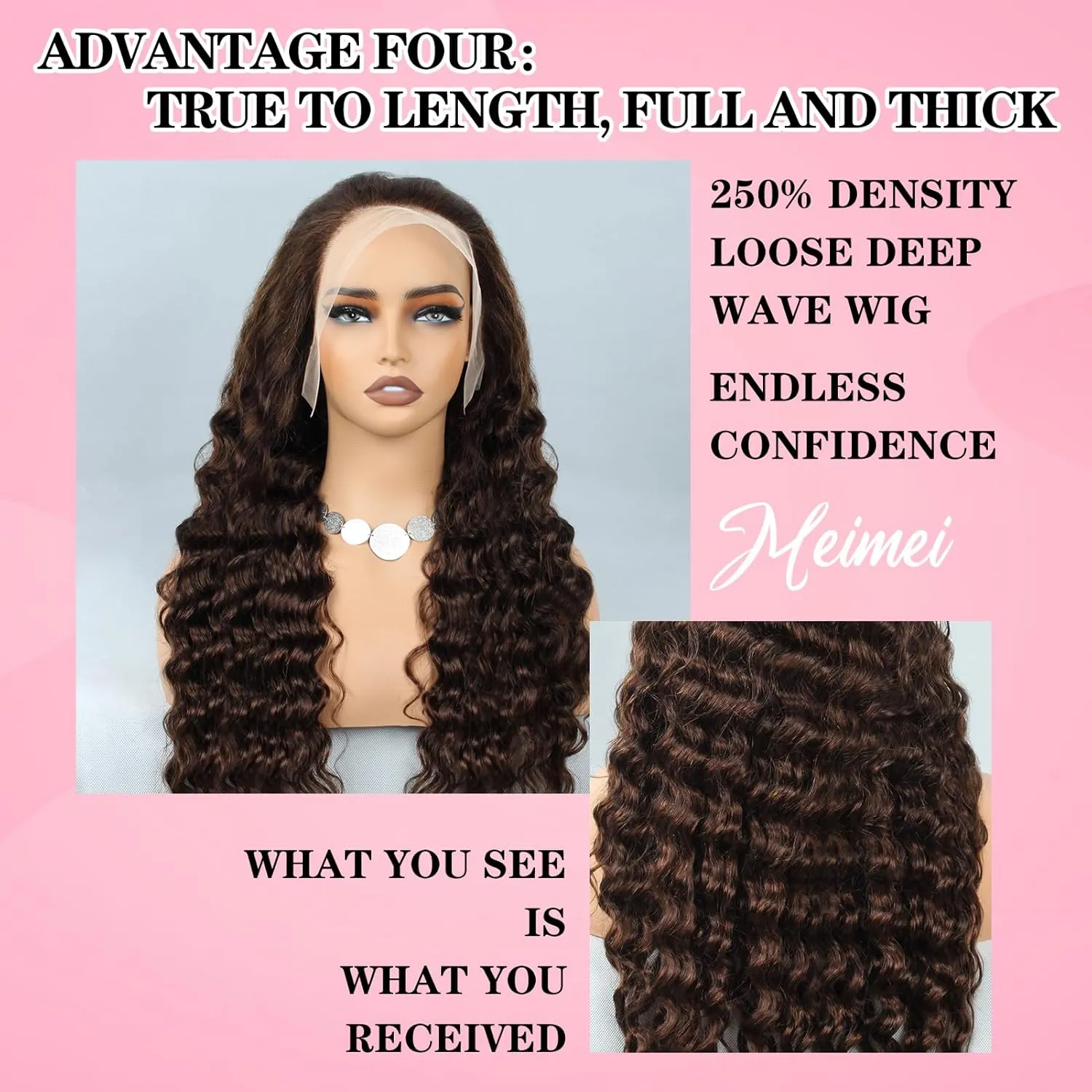 Chocolate Brown 250% Density 13x4 Full Lace Front Wigs Human Hair Loose Wave 15A HD Colored Lace Frontal Wig Pre Plucked with Baby Hair Brown Loose Deep Wave Wig Human Hair Wigs for Black Women