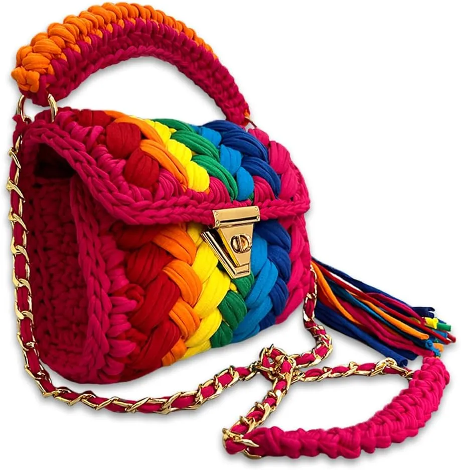 CHQEL Evening Clutch Bag for Women, Handmade Crochet Wedding Party Purse, Small Flap Formal Crossbody Handbag Evening Clutch