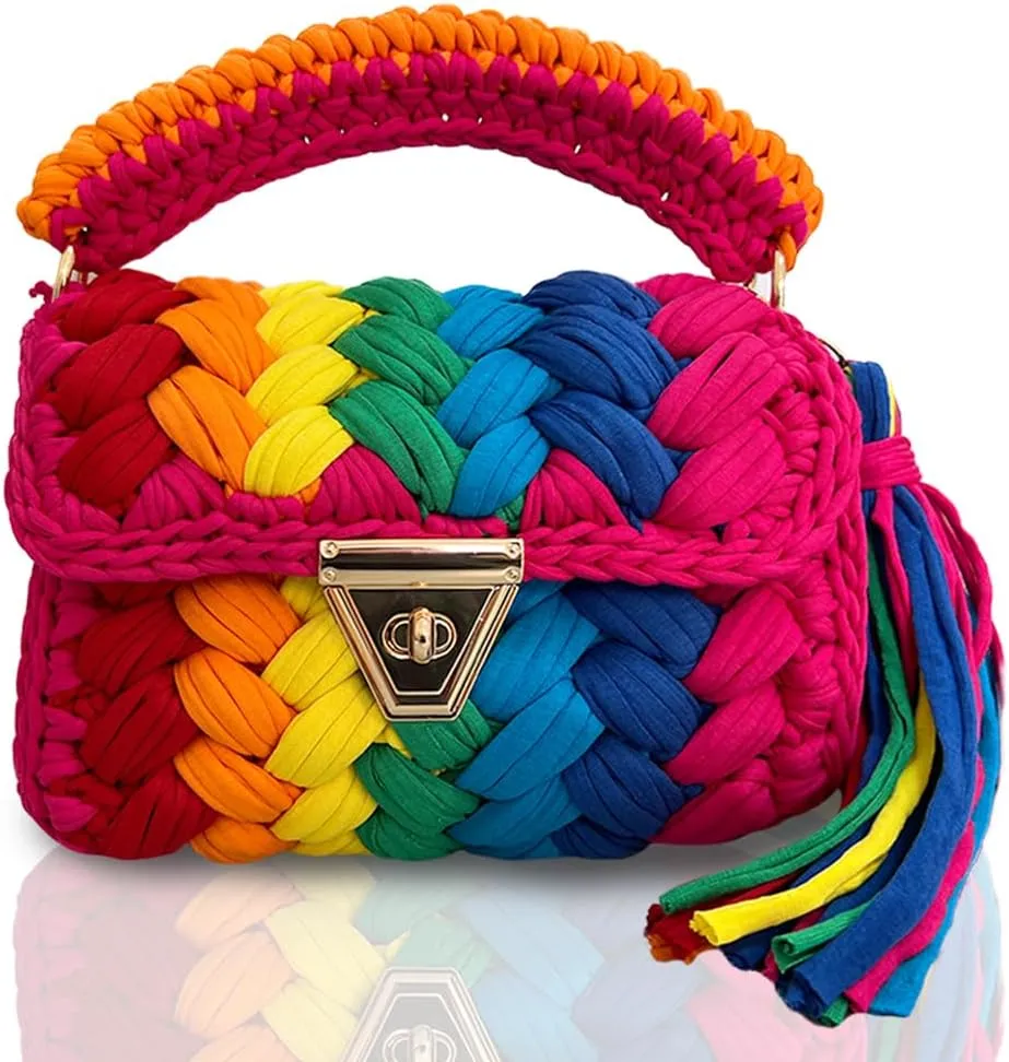 CHQEL Evening Clutch Bag for Women, Handmade Crochet Wedding Party Purse, Small Flap Formal Crossbody Handbag Evening Clutch
