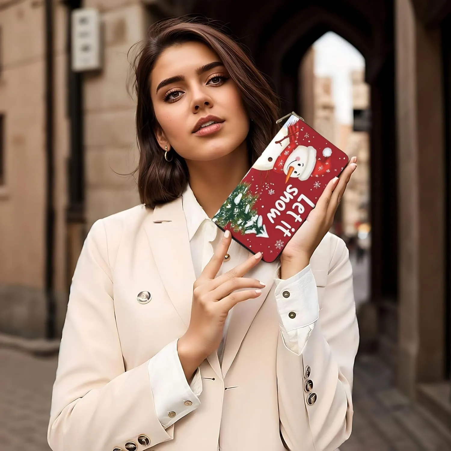 Christmas Travel Wallet Women Santa Mens Wallet Red Green Reindeer Zip Around Cards Phone Holder For Handbags