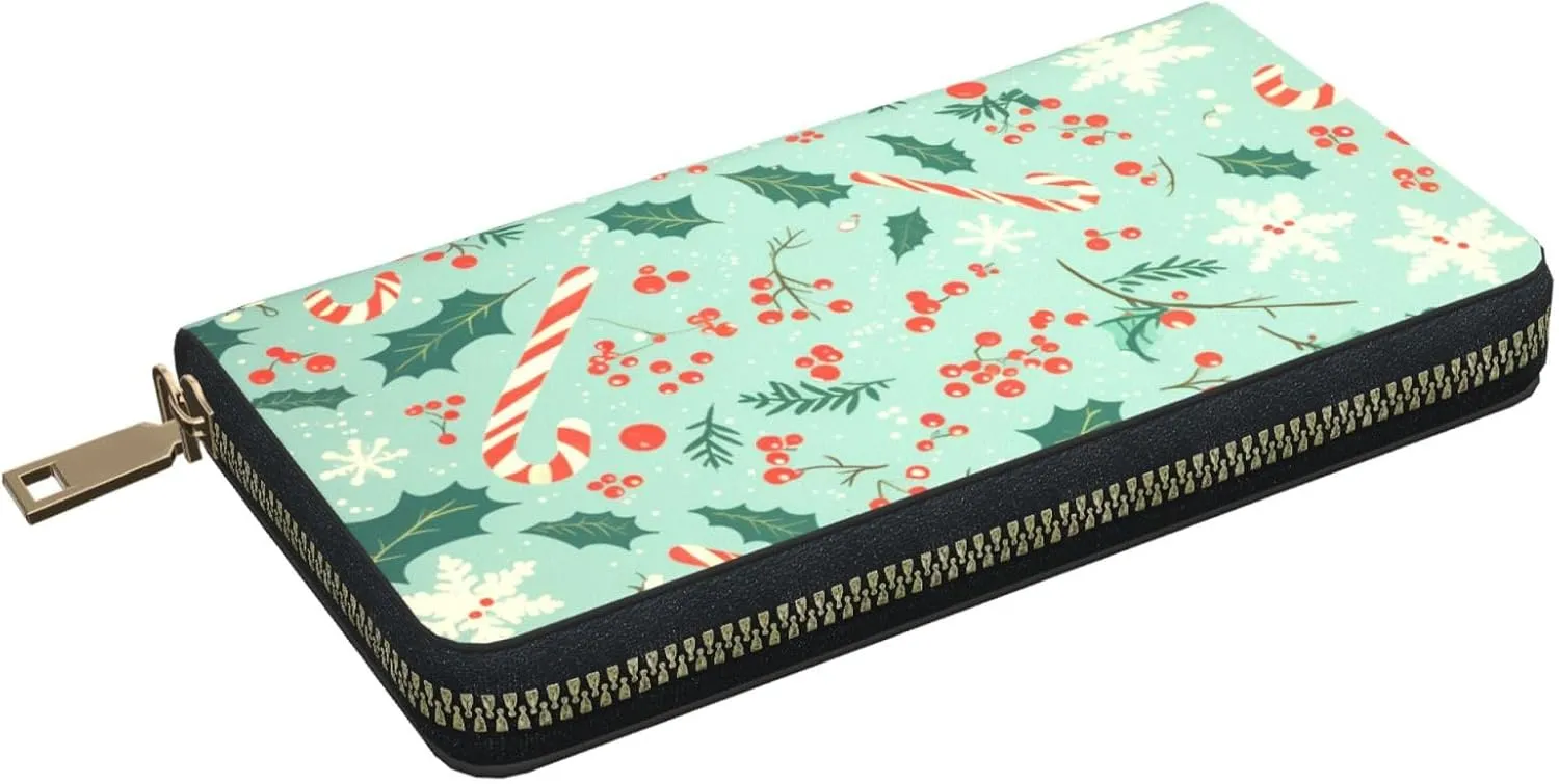 Christmas Travel Wallet Women Santa Mens Wallet Red Green Reindeer Zip Around Cards Phone Holder For Handbags