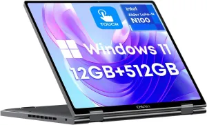 CHUWI MiniBook X 2-in-1 Laptop, Intel N100(up to 3.4GHz), 512GB ROM 12GB LPDDR5, 10.51" Windows 11 Convertible Laptops, 2TB SSD Expand, 2K FHD IPS Touchscreen, Backlit Keyboard, WiFi 6, BT5.2