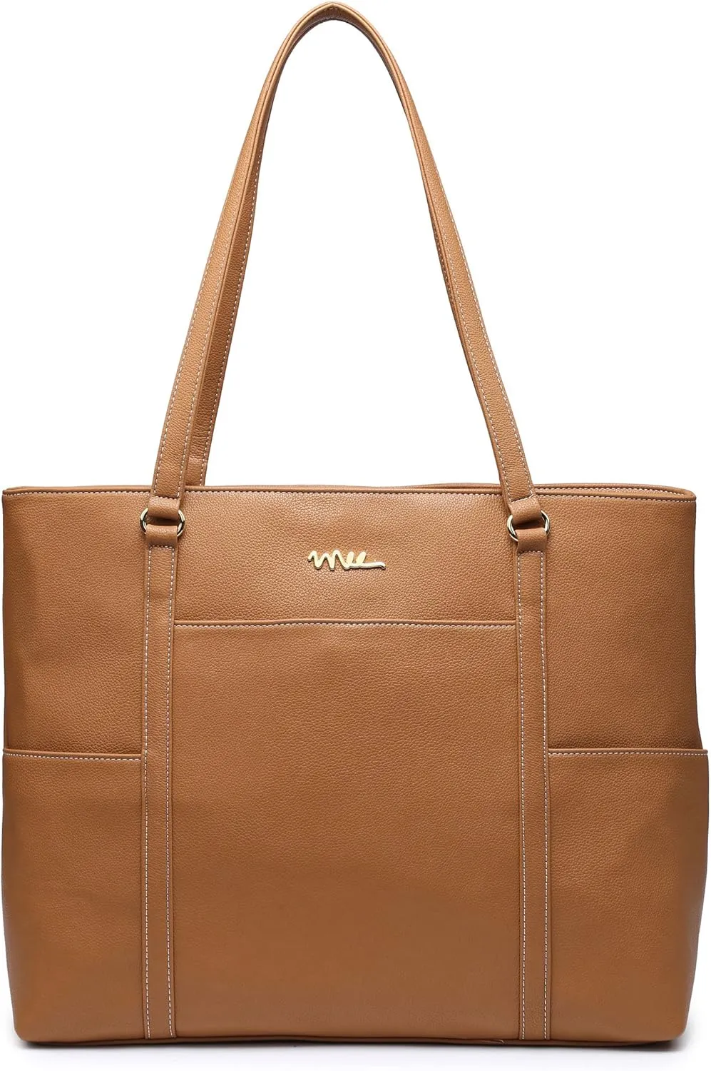 Classic Laptop Leather Tote Bag for 15 15.6 inch Notebook Computers Travel Carrying Bag with Smart Trolley Strap Design - Light Brown