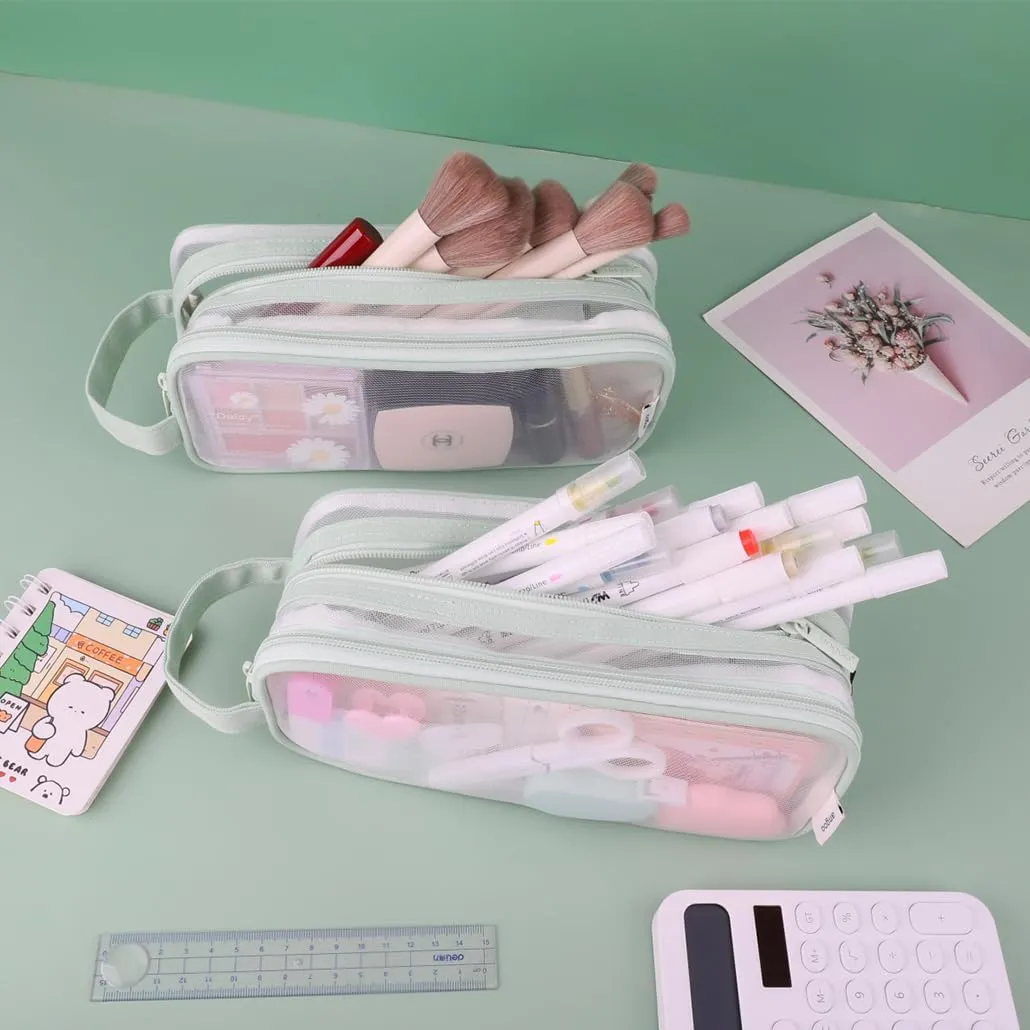 Clear Cosmetic Bag, Travel Makeup Bag, Pencil Case Transparent Pen Case Portable Make Up Organizer for Adult Teen Women Purse for Toiletries Accessories Brushes (Green)
