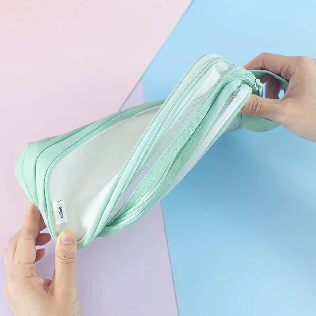 Clear Cosmetic Bag, Travel Makeup Bag, Pencil Case Transparent Pen Case Portable Make Up Organizer for Adult Teen Women Purse for Toiletries Accessories Brushes (Green)