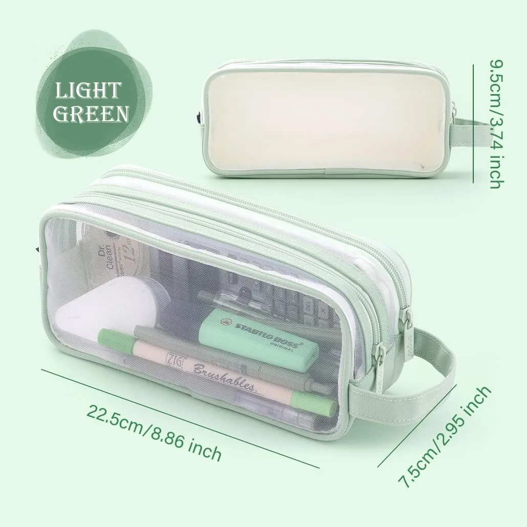 Clear Cosmetic Bag, Travel Makeup Bag, Pencil Case Transparent Pen Case Portable Make Up Organizer for Adult Teen Women Purse for Toiletries Accessories Brushes (Green)