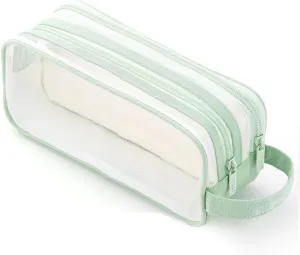 Clear Cosmetic Bag, Travel Makeup Bag, Pencil Case Transparent Pen Case Portable Make Up Organizer for Adult Teen Women Purse for Toiletries Accessories Brushes (Green)