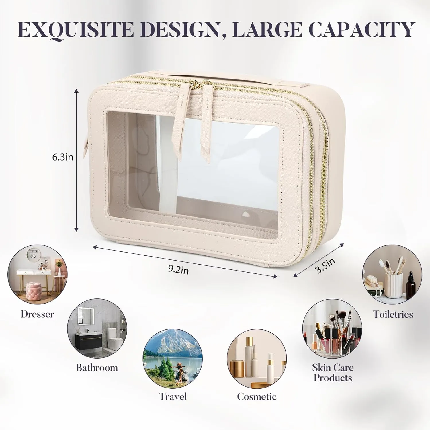 Clear Makeup Bag Cosmetic Travel Bag With Double Sided Zipper Waterproof Toiletry Bag for Women Business or Personal Travel Essentials