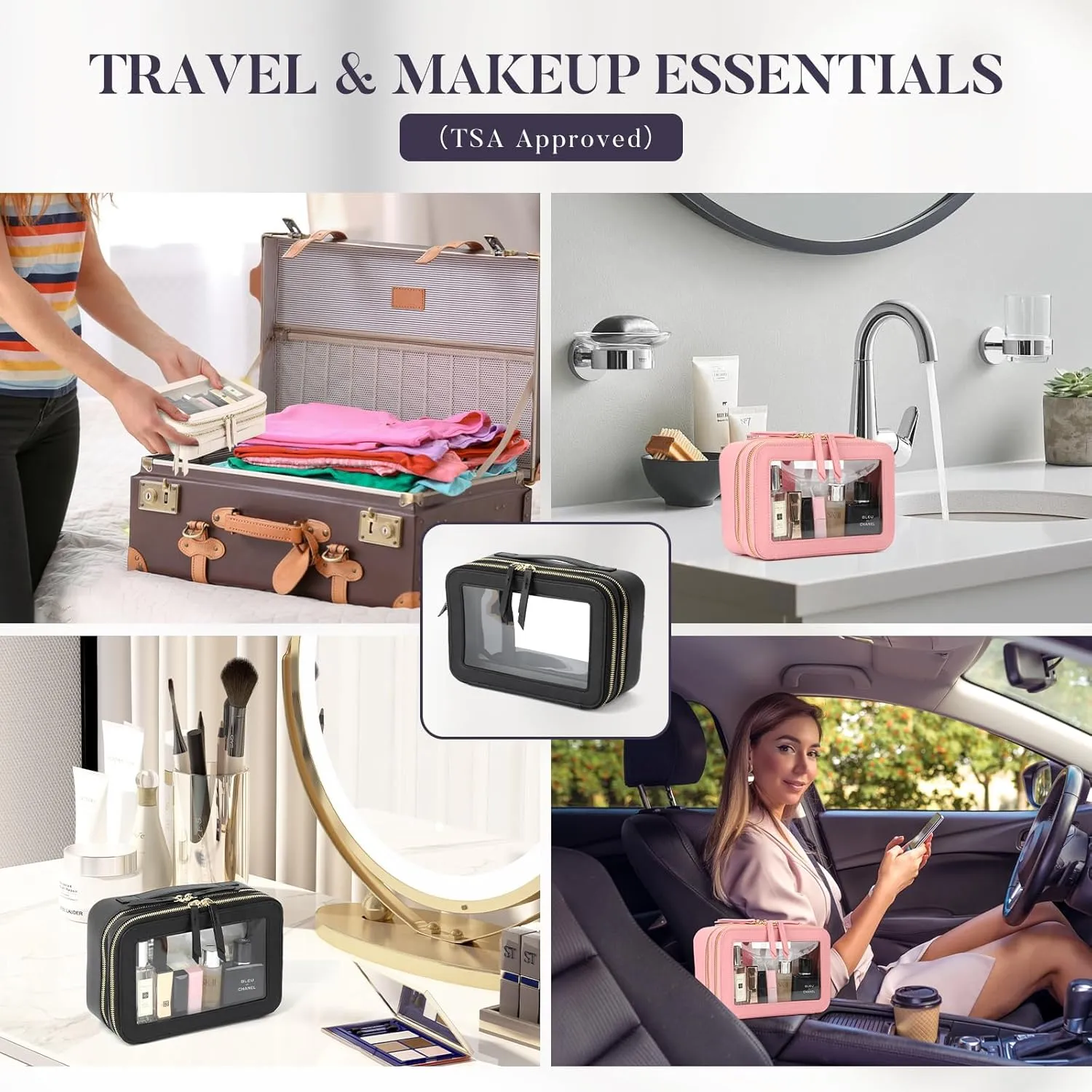 Clear Makeup Bag Cosmetic Travel Bag With Double Sided Zipper Waterproof Toiletry Bag for Women Business or Personal Travel Essentials