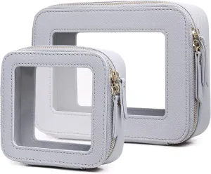 Clear Makeup Bag Waterproof Travel Case for Cosmetics and Toiletries Women's Purse Organizer and Clear Car Bag with Zipper (Gray, M MINI)