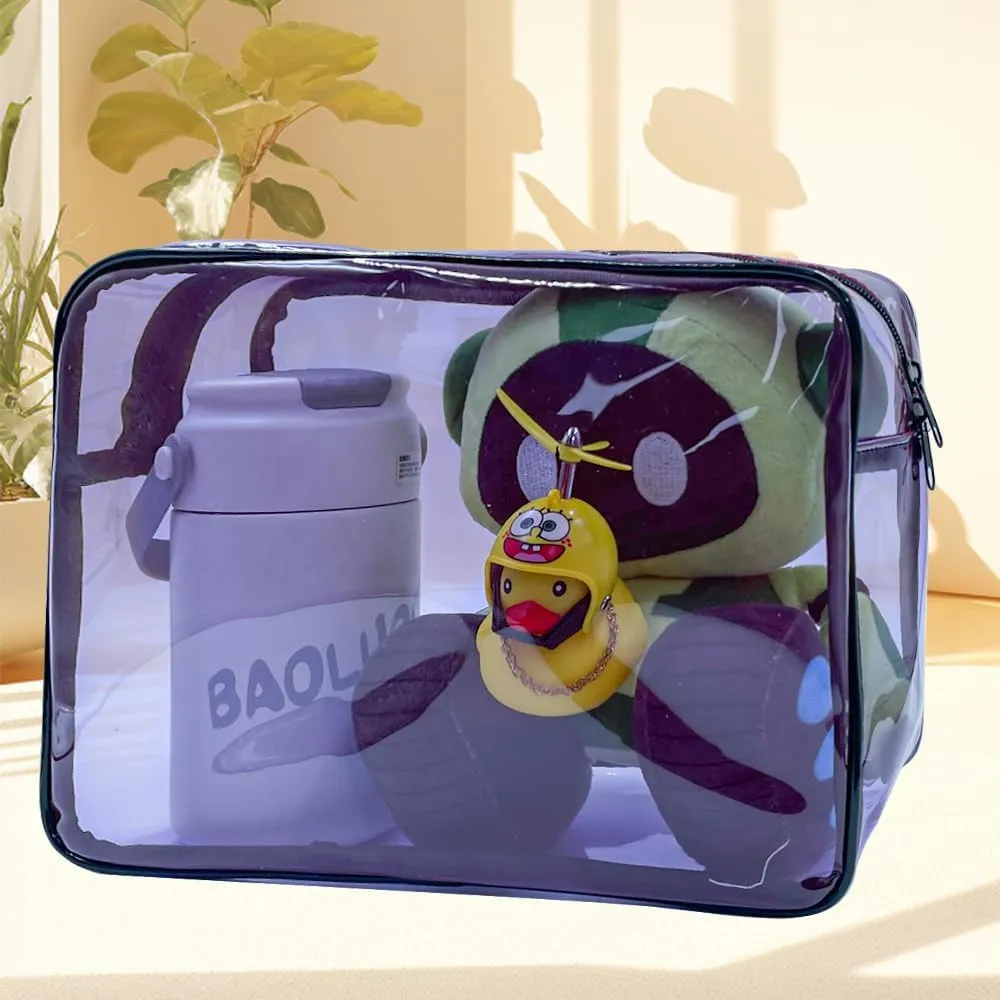 Clear Toiletry Bag, PVC Makeup Bag for Women, Spacious Clear Cosmetic & Toiletry Pouch，Large Transparent Makeup Pouch for Travel (Purple)