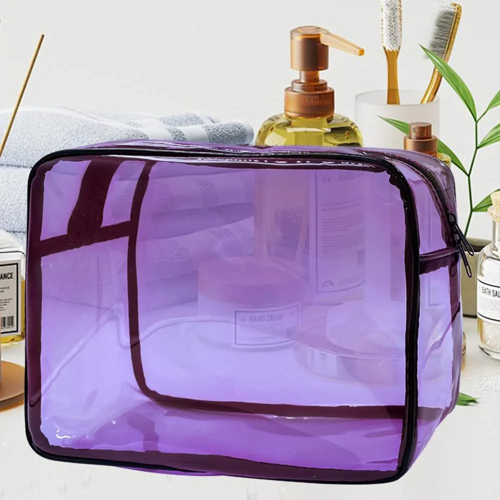 Clear Toiletry Bag, PVC Makeup Bag for Women, Spacious Clear Cosmetic & Toiletry Pouch，Large Transparent Makeup Pouch for Travel (Purple)