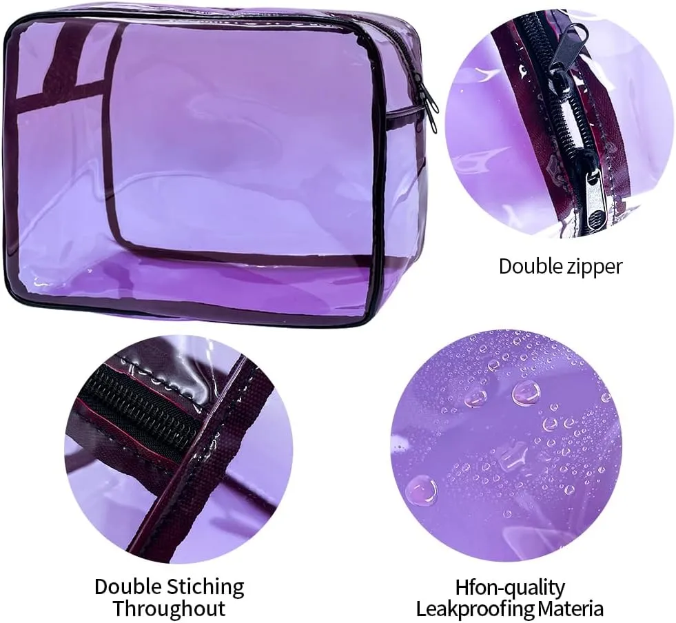 Clear Toiletry Bag, PVC Makeup Bag for Women, Spacious Clear Cosmetic & Toiletry Pouch，Large Transparent Makeup Pouch for Travel (Purple)