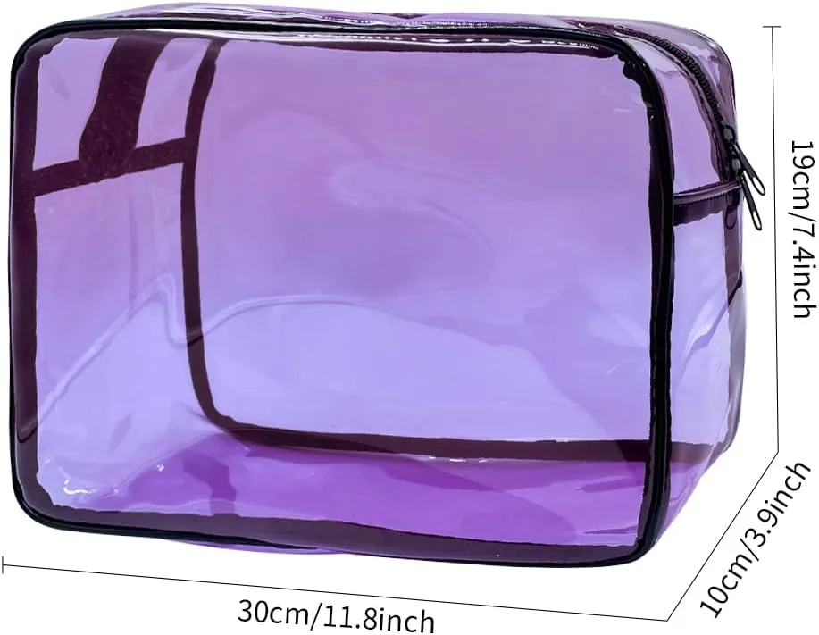 Clear Toiletry Bag, PVC Makeup Bag for Women, Spacious Clear Cosmetic & Toiletry Pouch，Large Transparent Makeup Pouch for Travel (Purple)