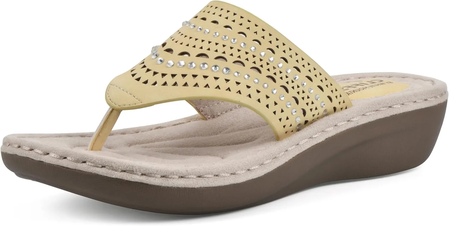 CLIFFS BY WHITE MOUNTAIN Women's Comate Rhinestoned Mini Wedge Flip Flop Sandal