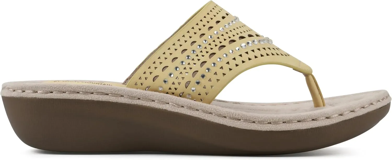 CLIFFS BY WHITE MOUNTAIN Women's Comate Rhinestoned Mini Wedge Flip Flop Sandal