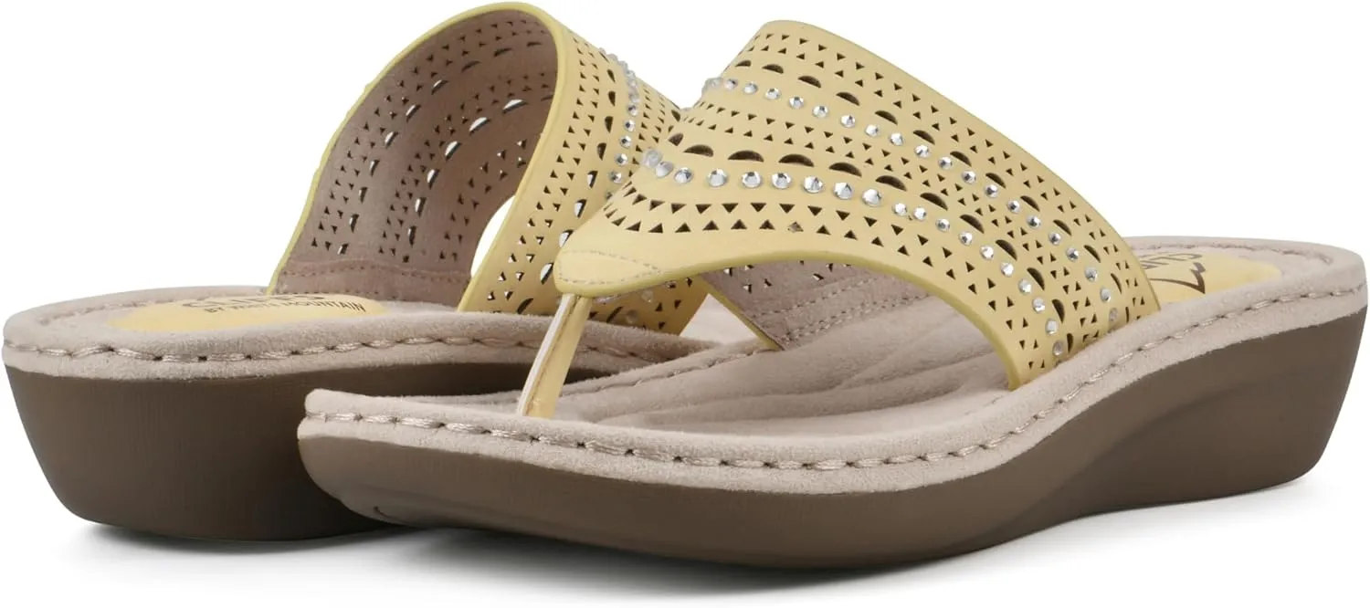 CLIFFS BY WHITE MOUNTAIN Women's Comate Rhinestoned Mini Wedge Flip Flop Sandal