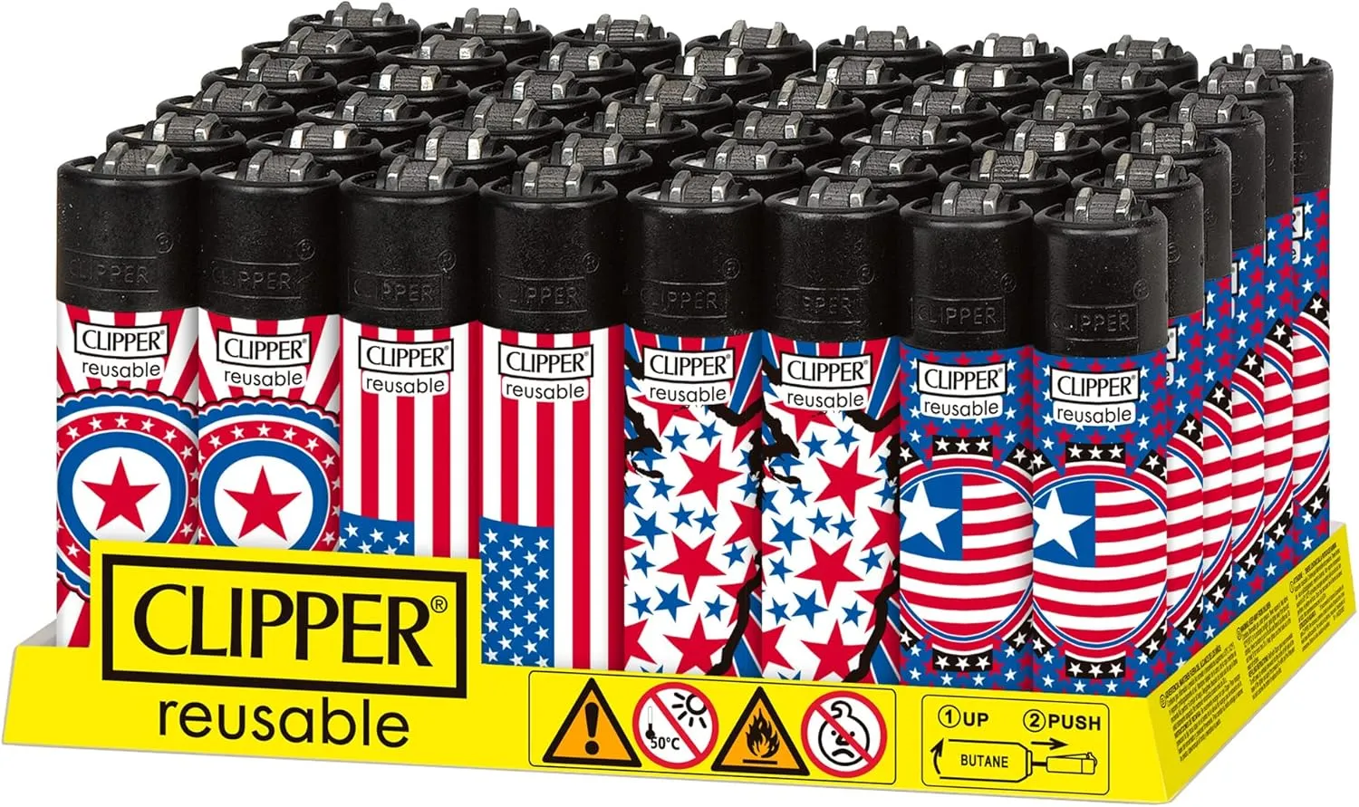 Clipper Lighter 48 Ct – National Stars - Safe Butane Clipper Lighter - Refillable Lighters in Assorted Colors - Reusable Candle - Soft Flame Lighter - Cute Lighter Pack of – 48