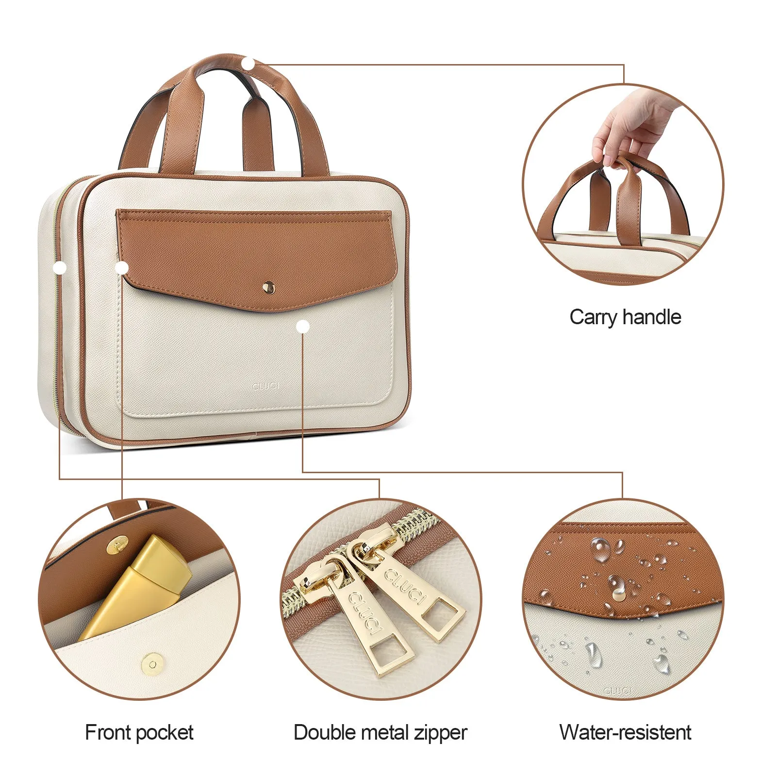 CLUCI Toiletry Bag Hanging Travel Organizer with Transparent Cosmetic Bag and Makeup Pouch For Full Sized Toiletries