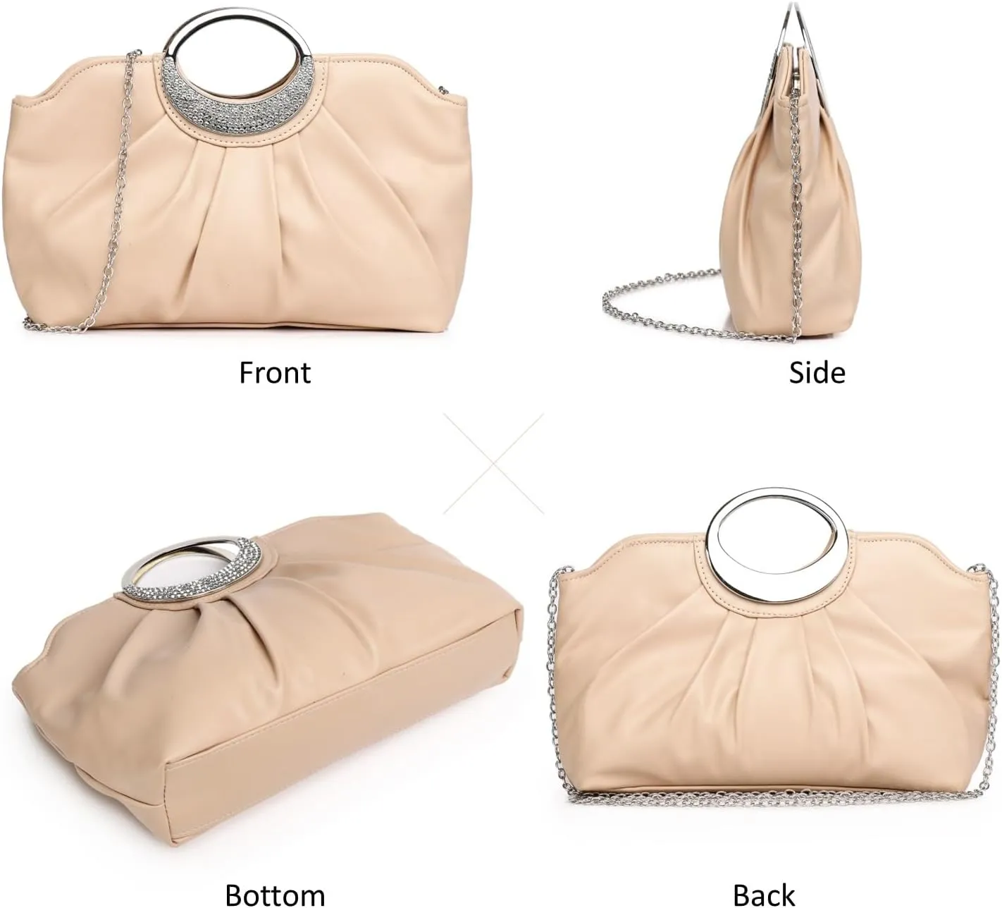 Clutch Purses for Women Elegant Pleated Evening Bag Fashion PU Leather Purse for Prom Cocktail Wedding
