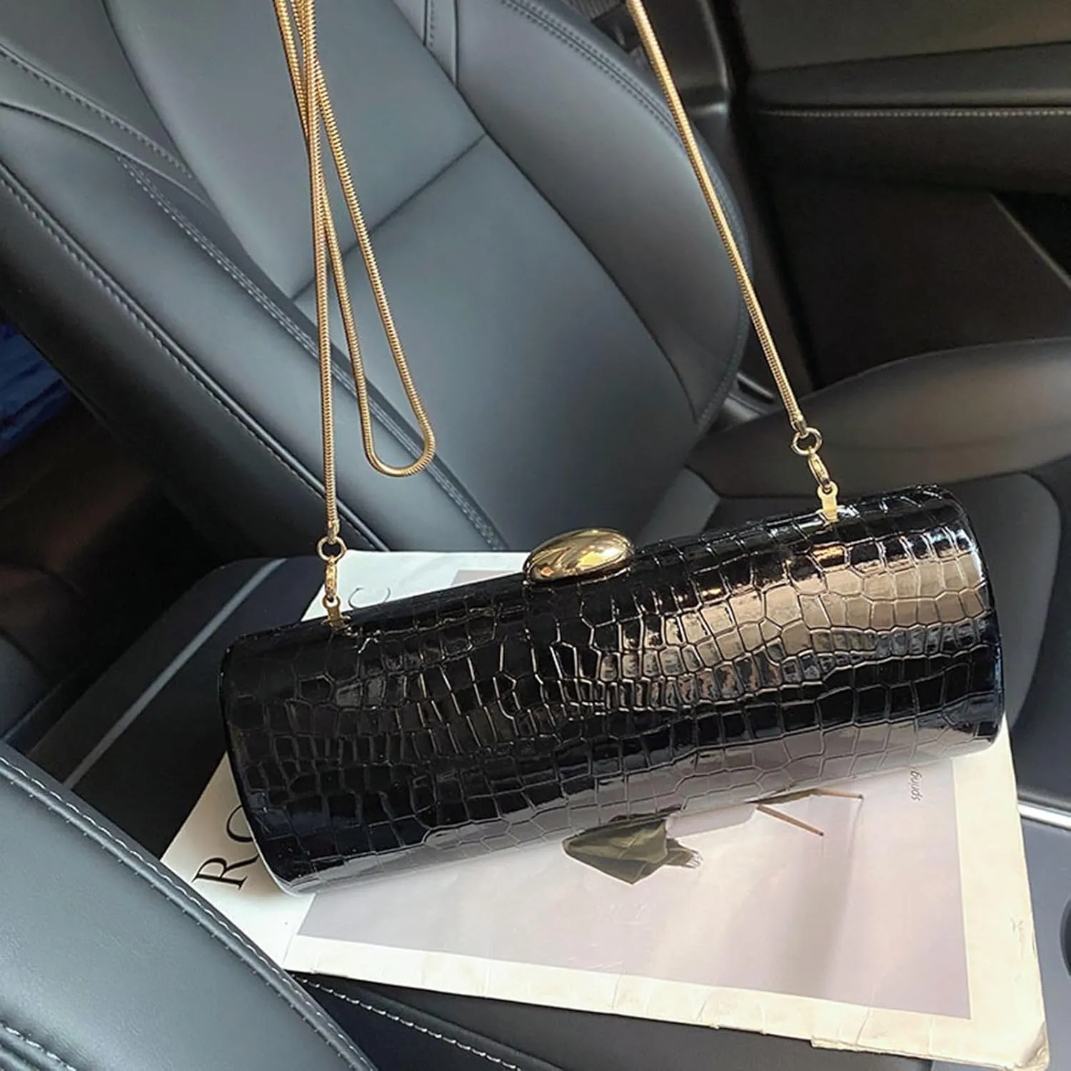 Clutch Purses for Women,Crocodile Print Shoulder Bag Trendy PU Leather Evening Handbag Elegant Crossbody with Chain